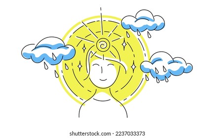 Calm state of mind. Woman in good mood vector illustration. Mental health concept