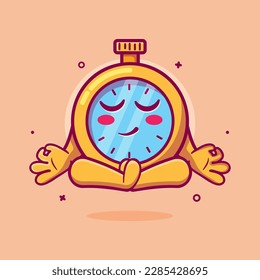 mascota de personajes de cronómetro tranquilo con meditación de yoga posan dibujos aislados de diseño de estilo plano