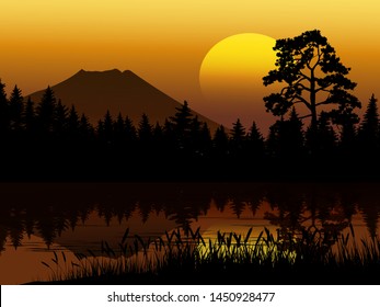 calm sunset in over the mountain 