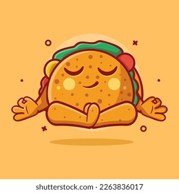 calm taco character mascot with yoga meditation pose isolated cartoon in flat style design