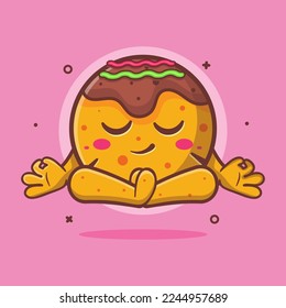 calm takoyaki food character mascot with yoga meditation pose isolated cartoon in flat style design