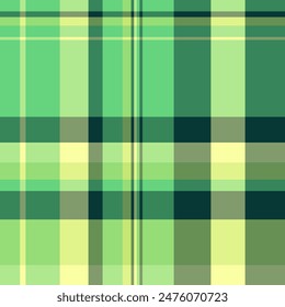 Calm textile tartan seamless, brand check fabric vector. Relax plaid texture background pattern in green and lime color.