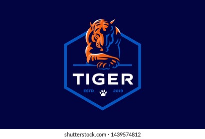 A calm tiger lies with its head down. Vector illustration.