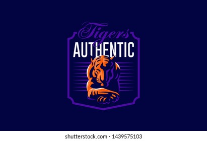 A calm tiger lies with its head down. Vector illustration.