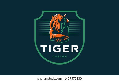 A calm tiger lies with its head down. Vector illustration.