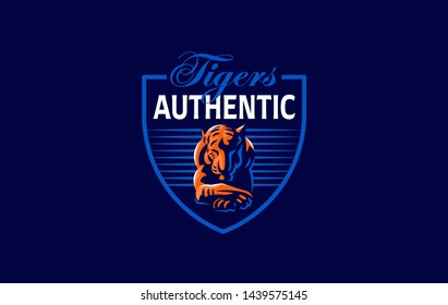 A calm tiger lies with its head down. Vector illustration.