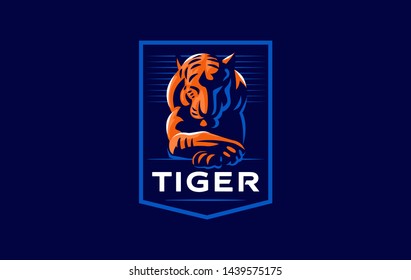 A calm tiger lies with its head down. Vector illustration.