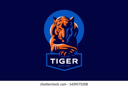 A calm tiger lies with its head down. Vector illustration.