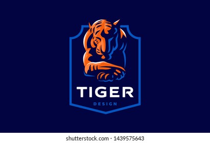 A calm tiger lies with its head down. Vector illustration.