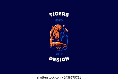 A calm tiger lies with its head down. Vector illustration.