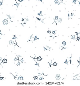 Calm traditional folk flowers seamless vector repeating background . Small florals pattern. Dirndl, Tracht, great as a summer textile fabric, fun  invitation or packaging, Oktoberfest backdrop. 