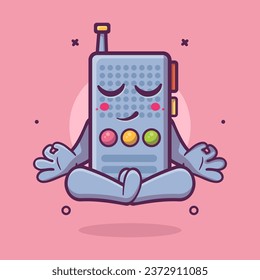 calm walkie talkie character mascot with yoga meditation pose isolated cartoon in flat style design