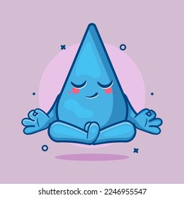 calm water drop character mascot yoga meditation pose isolated cartoon in flat style design