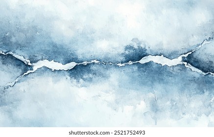 calm watercolor background in shades of gray, blue, and white, mimicking the frozen surface of a lake with subtle cracks in the ice