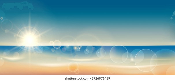 Paisaje de la playa de la ola tranquila en verano, Ilustración vectorial.