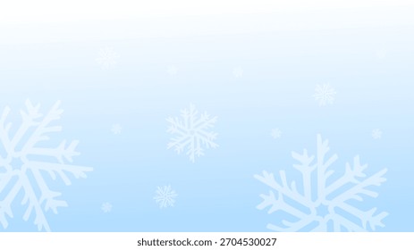 Calm winter landscape illustration featuring snowy hills, pine trees, and soft blue skies with gentle snowflakes