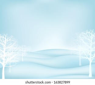 calm winter landscape plain scene with broad leaf trees vector illustration