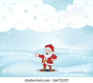 calm winter landscape snowfall with Santa Claus vector illustration