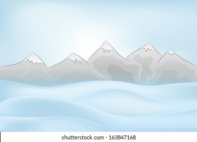 calm winter mountain outdoors with snowy hills vector illustration