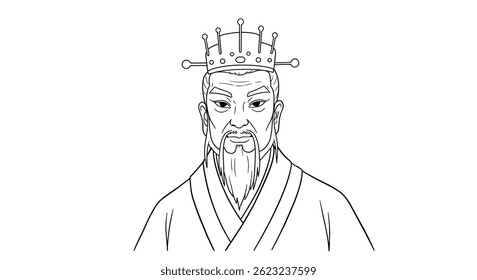 Ilustração De Rei Da Montanha Chinesa Com Expressão Serena Vestida Em Simples Folclore Tradicional