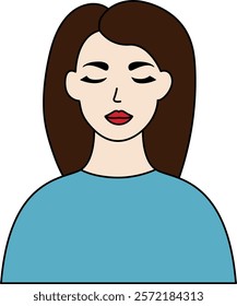 Calm Woman with Closed Eyes Flat Color Illustration
