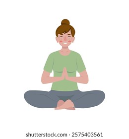 A Calm Woman Engaged in Meditating While in a Relaxed Yoga Pose, Exuding Peace and Serenity