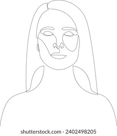 Cara tranquila de mujer con los ojos cerrados dibujando líneas continuas. Retrato femenino abstracto de una línea con pelo largo. Ilustración vectorial.