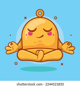 calm yellow bell character mascot with yoga meditation pose isolated cartoon in flat style design
