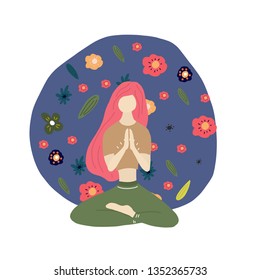 Calm yoga girl and flowers