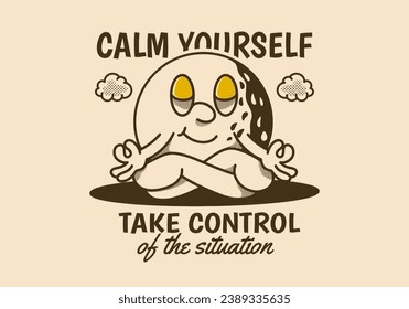 Calm yourself, take control of the situation. Mascot character illustration of golf ball in meditation pose