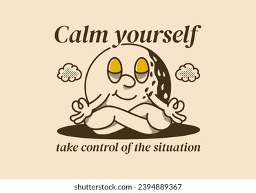 Calm yourself, take control of the situation. Mascot character illustration of golf ball in meditation pose