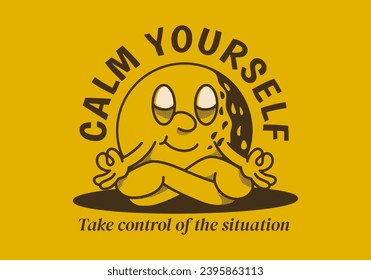 Calm yourself, take control of the situation. Character illustration of golf ball in meditation pose