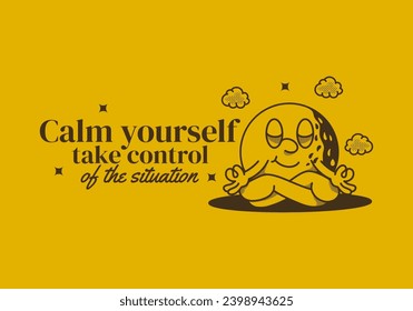 Calm yourself, take control of the situation. Character illustration of golf ball in meditation pose