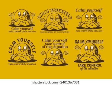 Calm yourself, take control of the situation. Character illustration of golf ball in meditation pose