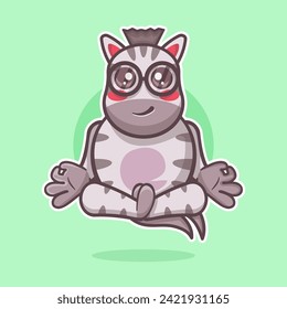 calm zebra animal character mascot with yoga meditation pose isolated cartoon