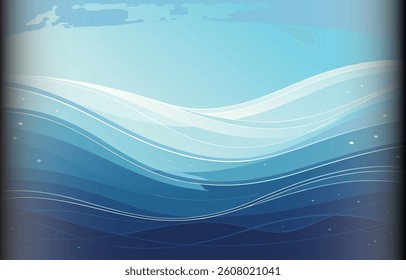 A calming abstract background featuring a gradient of blue hues, from light to dark, with smooth curved lines and scattered white dots creating a serene and flowing effect.