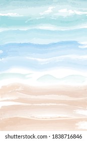 Calming beach top views watercolor illustration of seawater, ocean. Vector. Wall art. Abstract beach background.