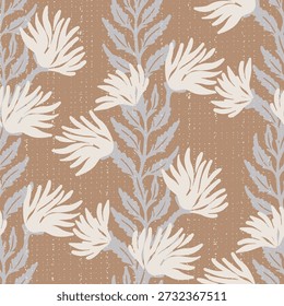 Calming Coastal Floral Block Pattern with Abstract Leaves in Soft Neutral Palette