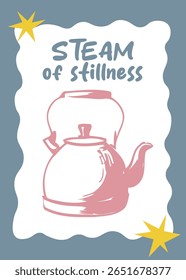 A calming minimalist teapot illustration with wavy edges and soft colors, perfect for relaxation-themed décor or tea-related designs.