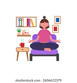 Calming Morning Meditation Practice Vector Illustration