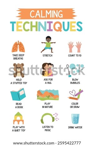 Calming Techniques Poster, Calm Corner, Calming Strategies, School Counselor, Anxiety Relief, Mental Health, Therapy Office Decor