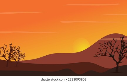 Una vista tranquila de la puesta de sol por la noche. Ilustración del vector de la ciudad
