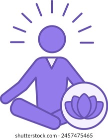 Calmness Colored Icon. Vector Icon of Meditating Man. Yoga, Relaxation Exercise. Lotus flower. Mental Health. Positive Thinking Concept