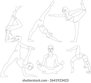 calmness, friendship day, friendship, fit, harmony, 25-30, active, group, fri̇en, friends, set, lineart, spa, contourline, design, line icon, position, practice, people, line art, silhouette, sport, s