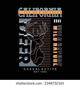 Calofirnia, deer shadow design typography, vector graphic illustration, for printing t-shirts and others