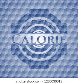 Calorie blue emblem with geometric pattern.