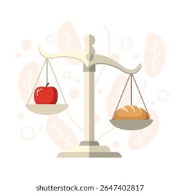 calorie calculation between two foods on the scale. healthy diet concept. calories between two foods. food on the scale