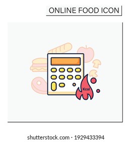 Calorie Calculator Color Icon. Online Food Counter. Healthy Eating. Calorie Count. Serving Size. Weight Loss Concept. Portion Control. Dietary Nutrition. Isolated Vector Illustration