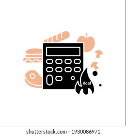 Calorie Calculator Glyph Icon. Online Food Counter. Healthy Eating. Calorie Count. Serving Size. Weight Loss Concept. Portion Control.Filled Flat Sign. Isolated Silhouette Vector Illustration