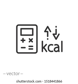 calorie calculator icon, count calories nutrition, thin line symbol on white background - editable stroke vector illustration eps 10